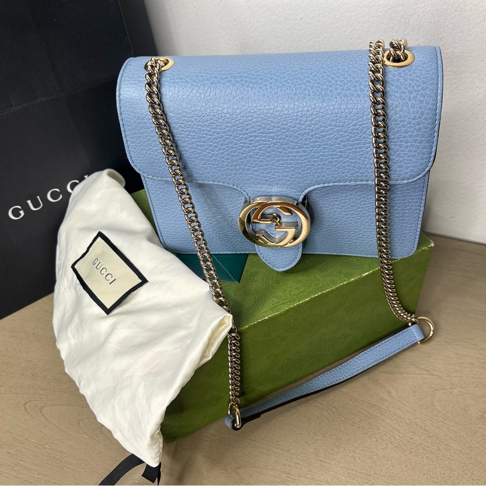 Gucci Pale Blue Leather Chain Crossbody Bag with Siver Hardware - Picture 8 of 16